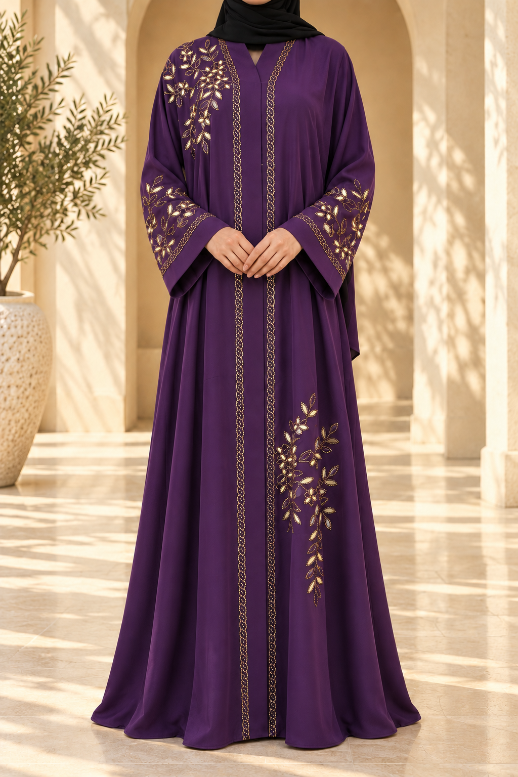 Plum Orchid Embellished Abaya