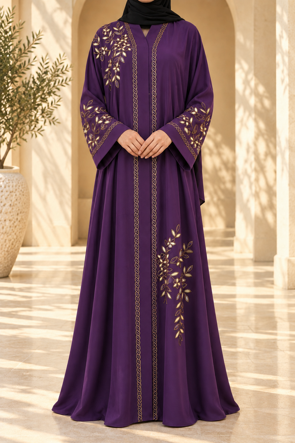 Plum Orchid Embellished Abaya