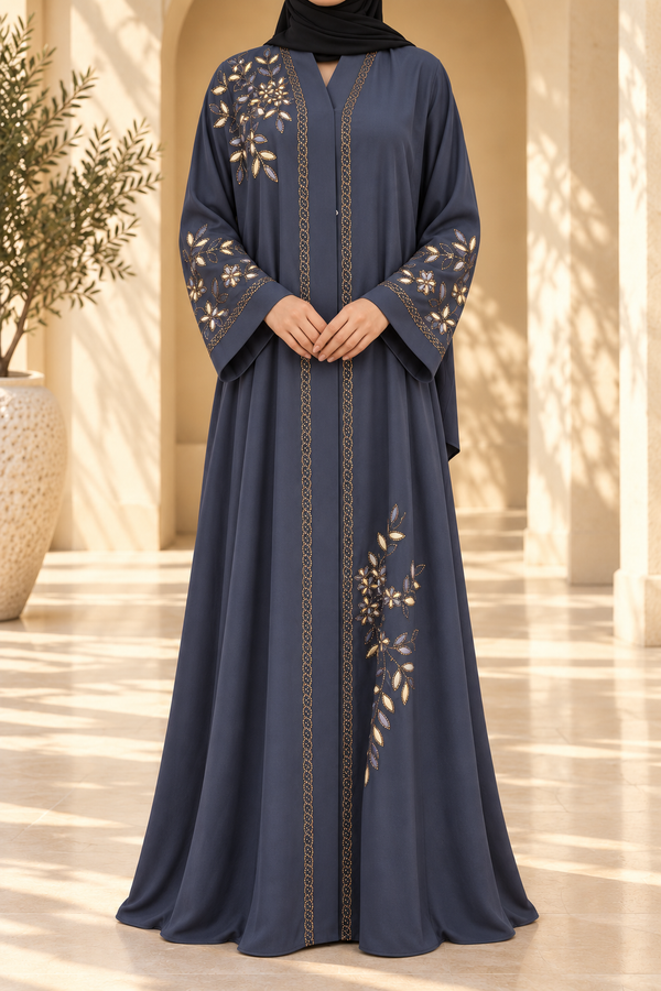 Slate Bloom Embellished Abaya