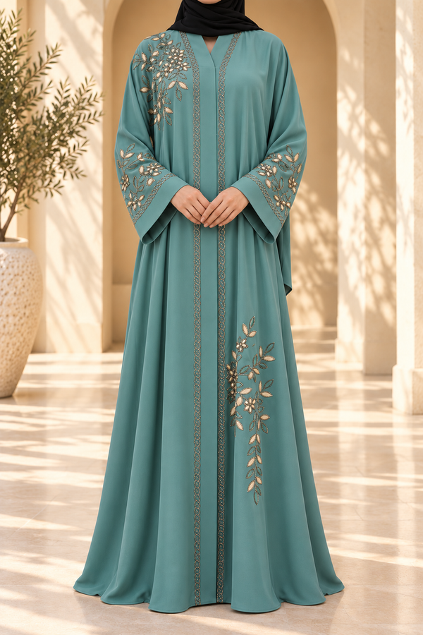 Seafoam Petal Embellished Abaya