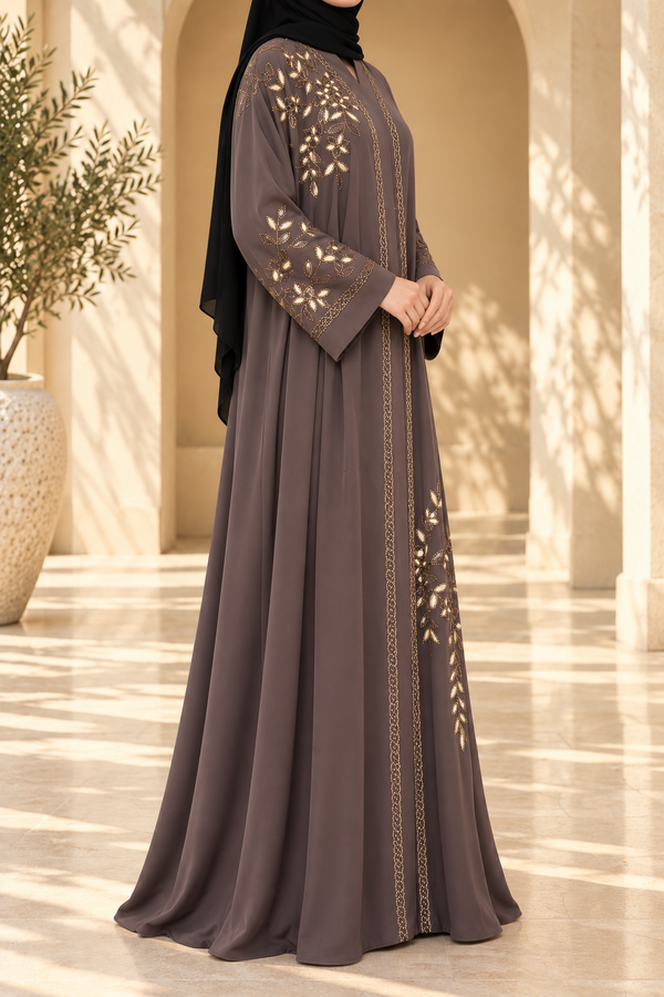 Mocha Bloom Embellished Abaya